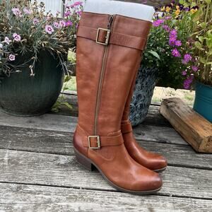Korks Kork Ease Boots Women's Size 10 Cognac Brown New Box Damage Pebble Leather